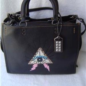 NEW AUTHENTIC COACH BLACK LEATHER PYRAMID EYE ROGUE 30 SATCHEL #46811